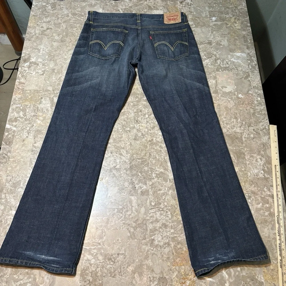 Levi's Jeans Mens 36x34 (fits 38x34) Blue 527 Low Boot Cut Fade Whisker Cowboy